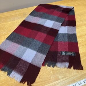 Woolmark Virgin WoolScarf Womens 48x11" Red Check 100% Pure New Wool Soft Fringe